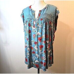 Danielrainn Top Stitch Fix Slate Blue Floral Sleeveless Plus Size 2X Crochet